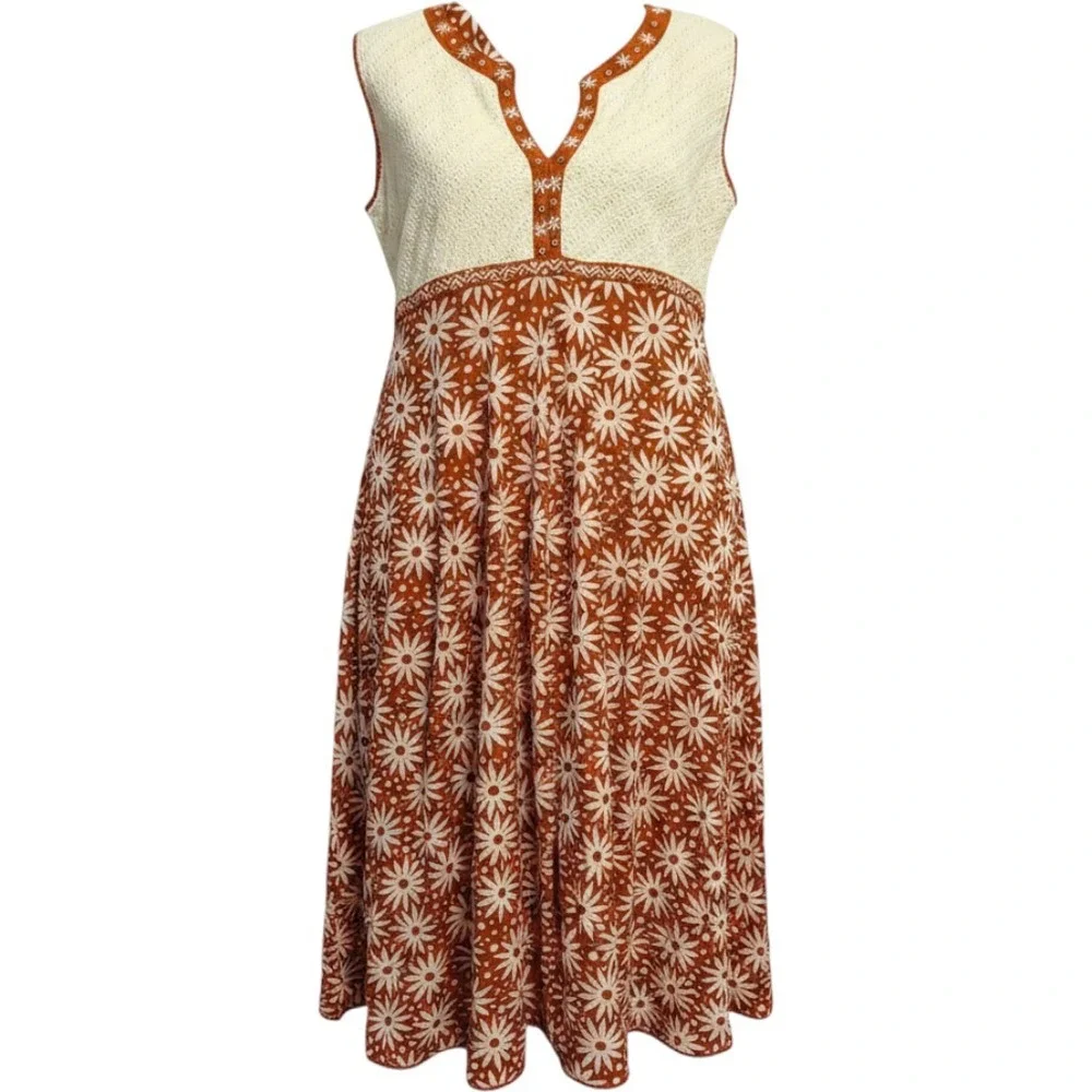 Dhristi Girls Rust Orange Floral Eyelet Lace Boho Dress Mirror Detail Size L